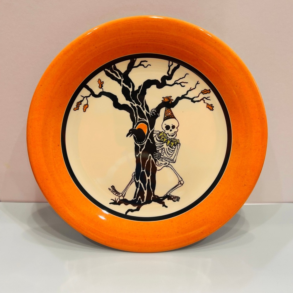 Pottery Barn Kids Halloween Plates‎ Set of 4 Orange Melamine Witch Skeleton Owl